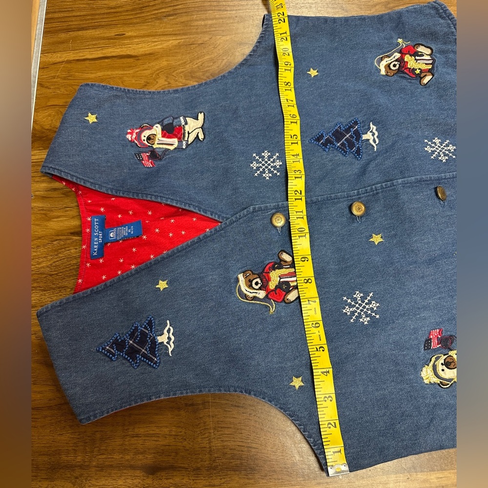 Karen Scott Sport Blue Jean Patriotic Themed Holiday 3-Button Vest Women’s Sz XL - Picture 4 of 11